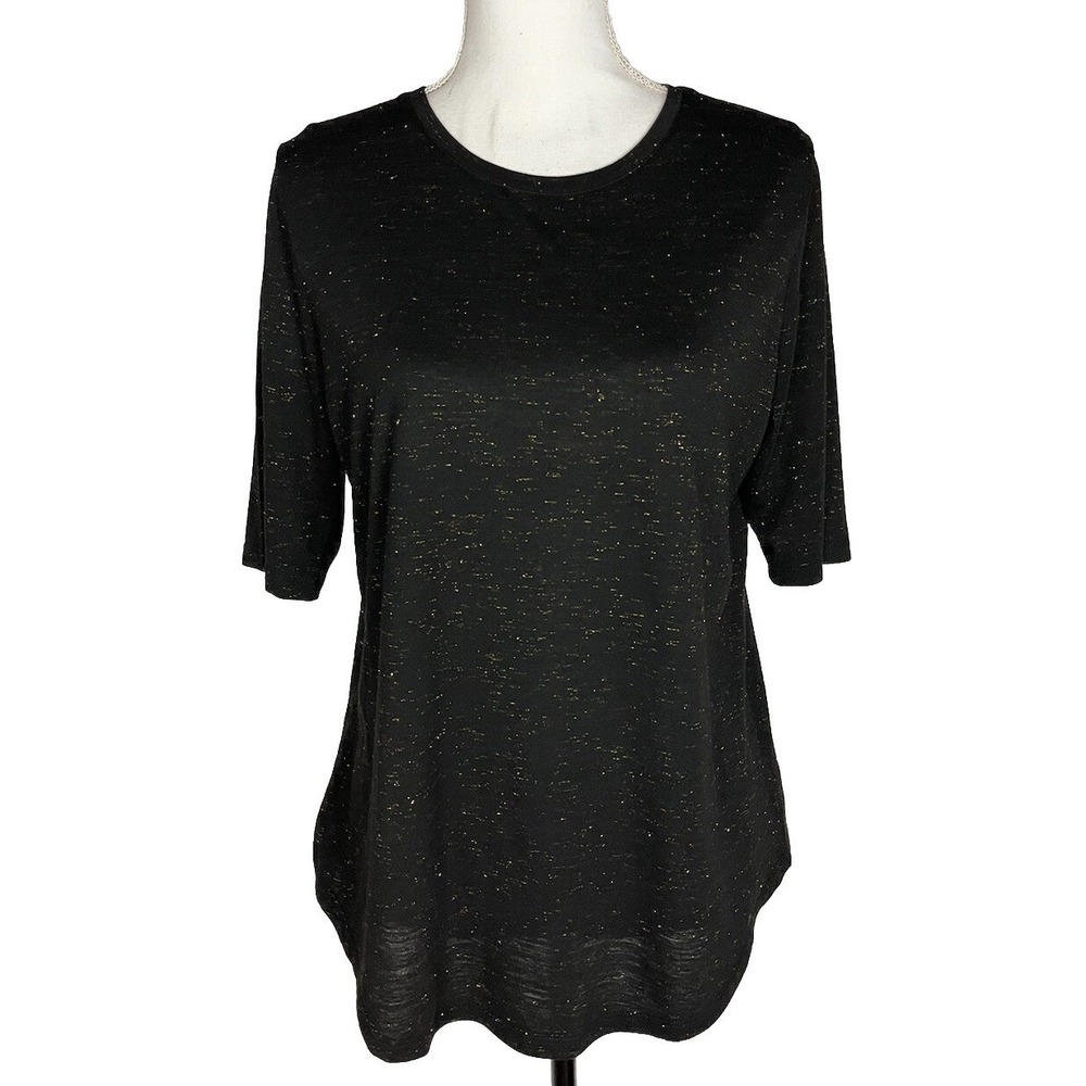 Who What Wear Size L Black T-Shirt Gold Flecked Speck Metallic Thread Top